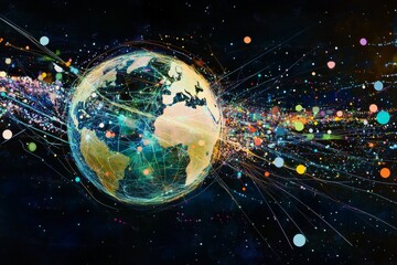 Vibrant digital connections around the earth in space