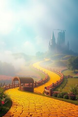 Yellow Brick Road to Fairytale Castle Fantasy Landscape