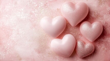 Pink Glitter Hearts on a Rose Gold Background