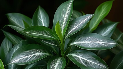Obraz premium Dark Green Leaves with White Veins Plant
