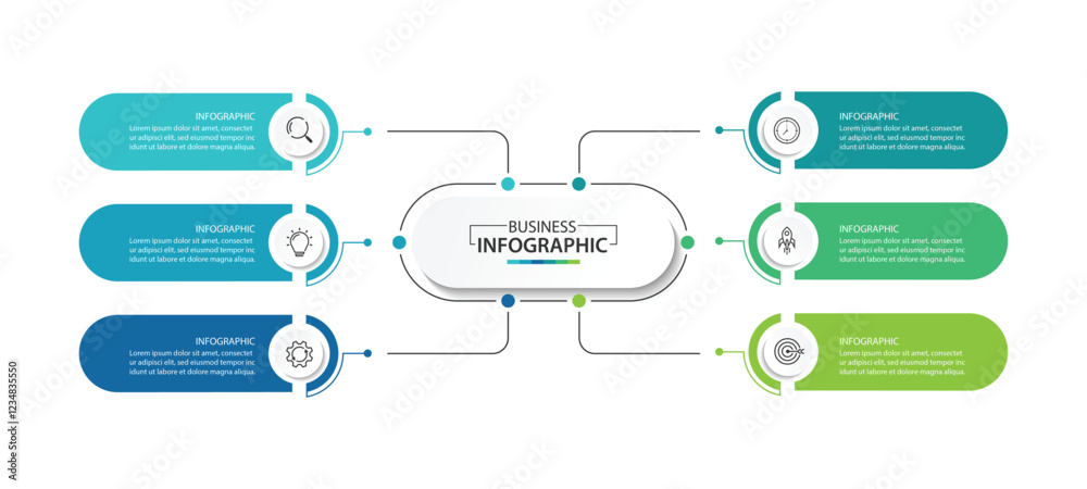 Wall mural vector infographic label design with circle infographic template design and 6 options or steps.