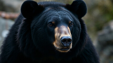 Fototapeta premium Majestic black bear staring with intense gaze in natural habitat