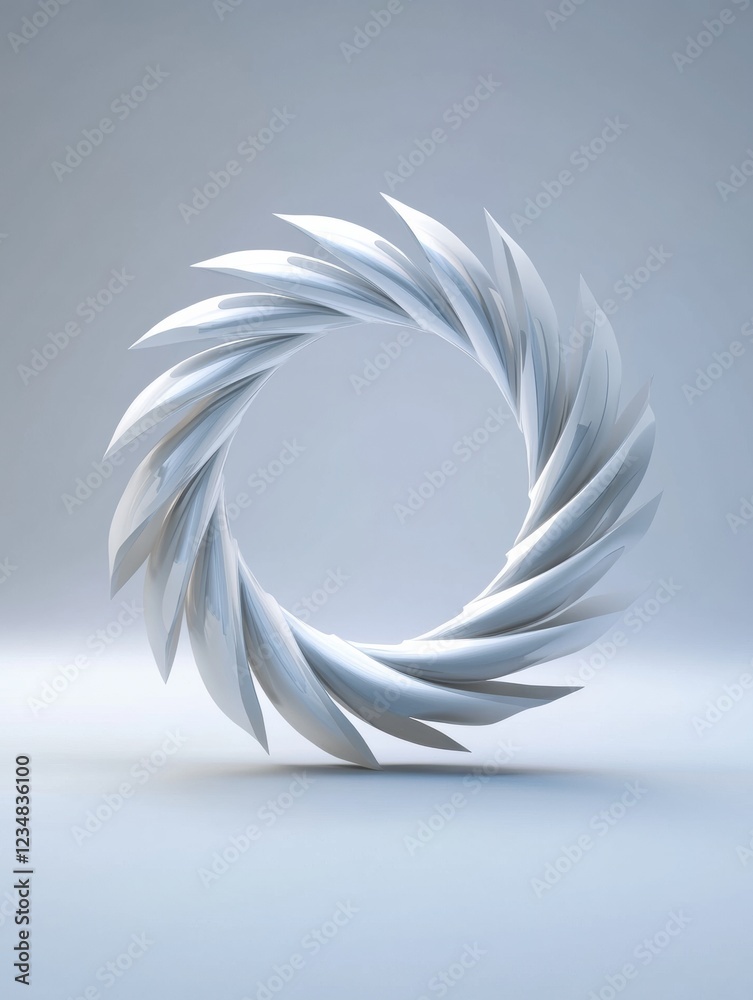 Poster modern abstract design featuring a circular arrangement of stylized blades in white against a minima