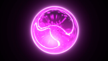 Bright neon pink , purple shiny energy sphere with plasma field.Abstract round orb of glowing blurred smoothly particles of magical glow on a dark background. Seamless loop. Ultra HD. 4k video