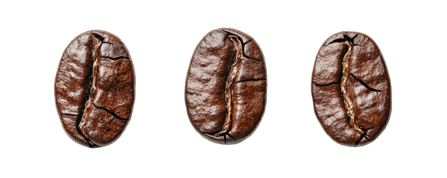 Rich coffee beans arranged in top view, showcasing their texture and color