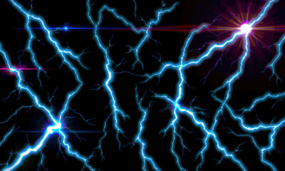 Obraz premium Bright blue lightning bolts illuminate dark background, creating dramatic and electrifying atmosphere. striking patterns evoke sense of power and energy