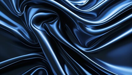Obraz premium Silk Satin Fabric in Black and Blue with Abstract Modern Patterns, Creating a Stylish and Luxurious Background with Smooth, Elegant Texture for Contemporary Design