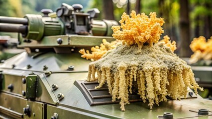 Slime mold growing on a military equipment, slime, military gear