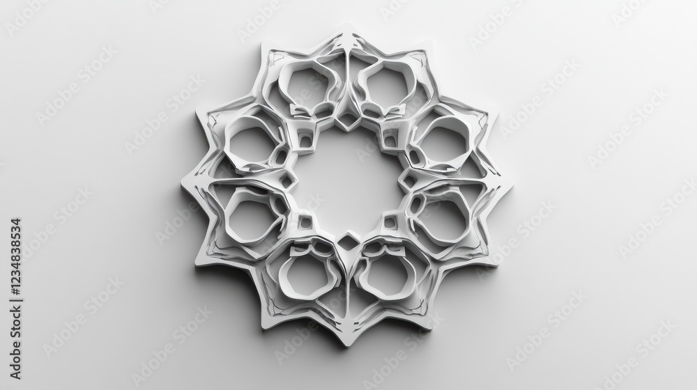Fototapete Intricate geometric design featuring a star shaped pattern on a smooth white surface. Generative AI
