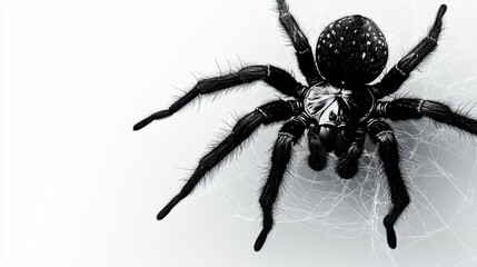 Close-Up View of a Black Spider on a Web with Intricate Details