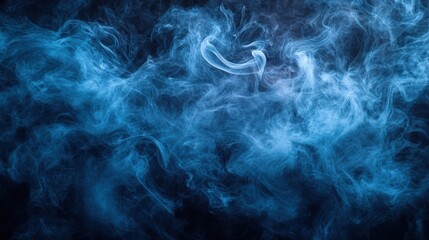 Abstract blue smoke swirls on black background in deep moody colors artistic representation