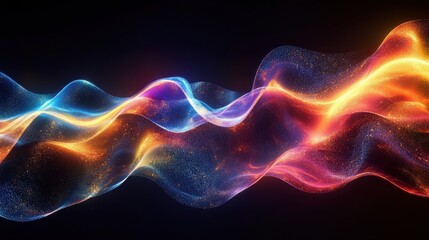 Fototapeta premium Colorful abstract wave of iridescent light flowing on a black background in dynamic pattern
