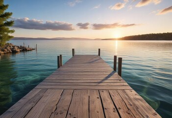 Fototapeta premium Scenic view of pristine Torch Lake with wooden pier, idyllic, North America