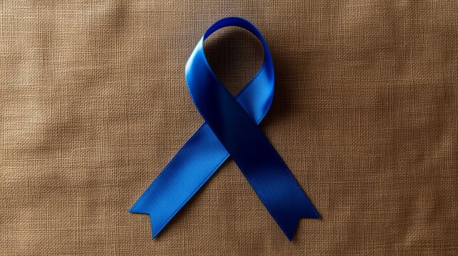 Blue Ribbon on Brown Textured Background