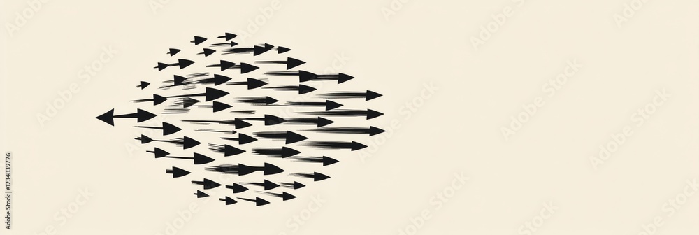 Fototapete dynamic black arrows in various directions creating a sense of movement on a neutral background. gen