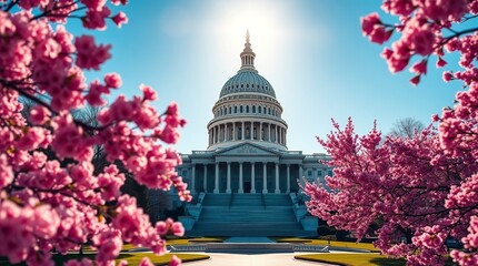 Us Capitol Building Spring Blooms Stunning Photo