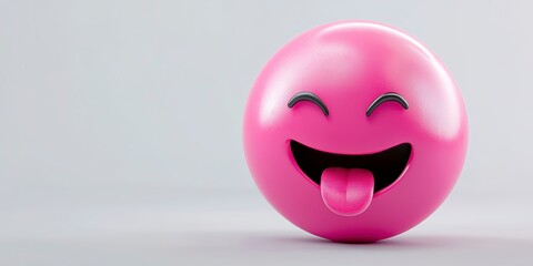 Fototapeta premium 3D render of a pink, happy emoji with its tongue out, against a white background