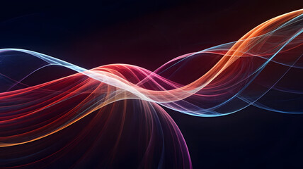 Abstract Flowing Light: Dynamic, vibrant waves of light flow seamlessly, creating a mesmerizing visual of energy and movement.  The colors blend from deep reds and oranges to soft blues and whites.
