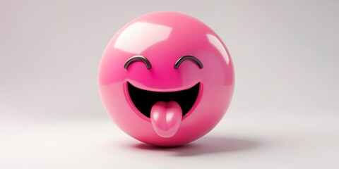 Fototapeta premium 3D render of a pink, happy emoji with its tongue out, against a white background