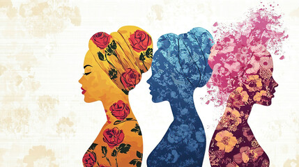 Women history honors heritage and diversity. It marks progress and inspires celebration. Colorful Silhouettes of Women with Floral Patterns and Headwraps