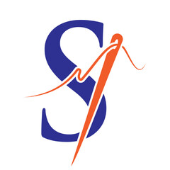 Letter S Sewing Needle Logo Design for Embroider, Textile, Fashion, Cloth, Fabric Symbol