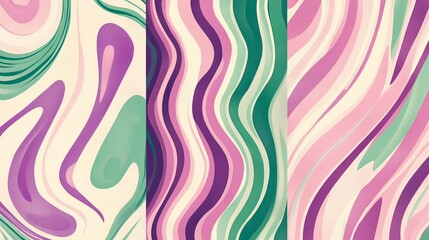 Three 1960s-inspired designs with swirling psychedelic effects