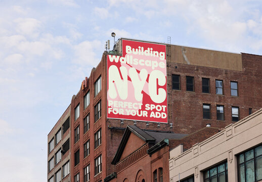 New york Outdoor Billboard Building Wallscape Advertising. Mockup Ready for Customization
