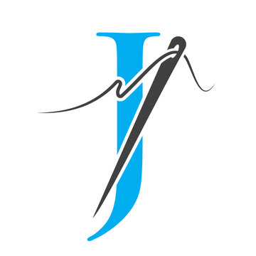 Letter J Sewing Needle Logo Design for Embroider, Textile, Fashion, Cloth, Fabric Symbol