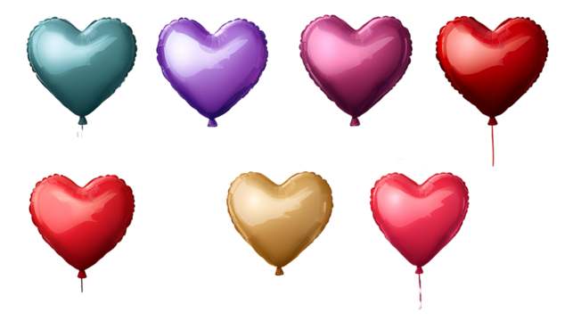 hear shaped helium balloons isolated on a transparent background 