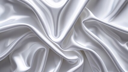 Obraz premium White Abstract Background with Elegant White Silk Satin, Featuring Fluid, Smooth Textures and Subtle Shimmer for a Refined, Luxurious, and Contemporary Visual Aesthetic