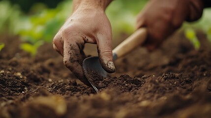 Farmer Tilling Soil with Hands in Close Up