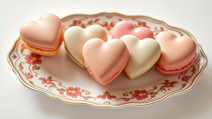 Heart Macarons on Decorative Plate - Flat Lay