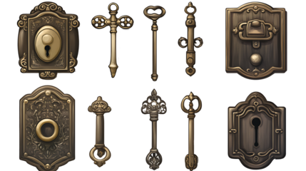 set of door locks isolated on a transparent background 