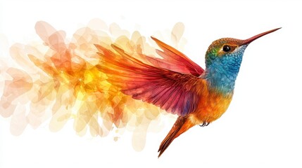 Fototapeta premium Colorful Hummingbird in Flight Watercolor Painting