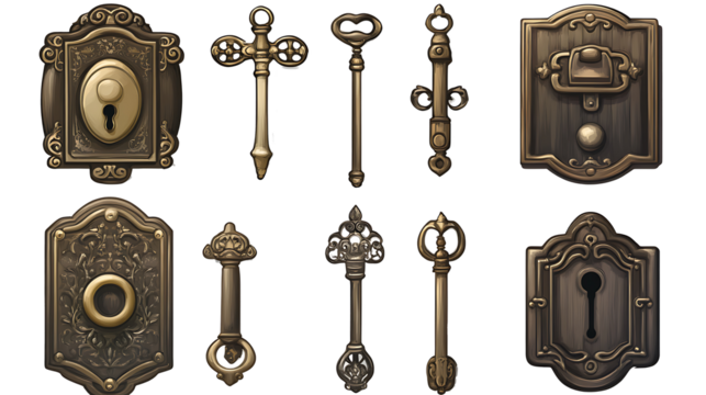 set of door locks isolated on a transparent background 