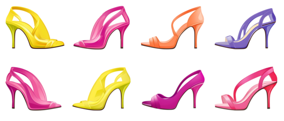 set of colorful heals isolated on a transparent background 