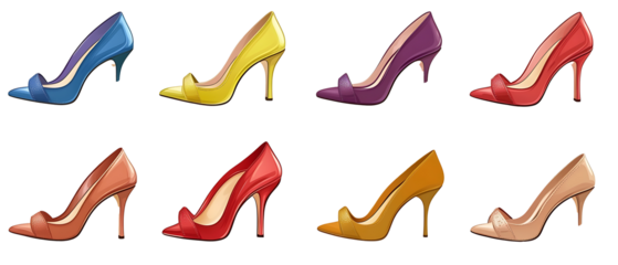 set of colorful heals isolated on a transparent background 