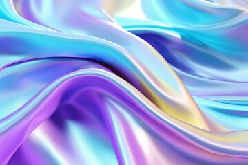 Obraz premium Smooth elegant holographic iridescent multicolored flowing fabric forming abstract waves