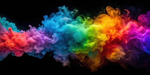 Fototapeta premium Abstract Rainbow Smoke Cloud Swirling and Flowing Dynamically Against a Black Background
