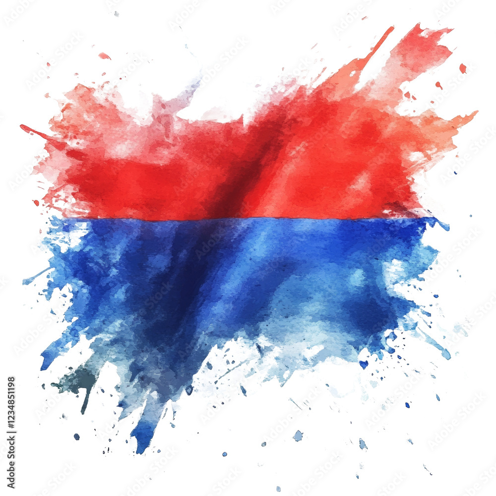 Poster An abstract watercolor rendering of the Serbian flag with vibrant red and blue colors splashed across a black background.
