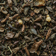 close up of dry tea leaves
