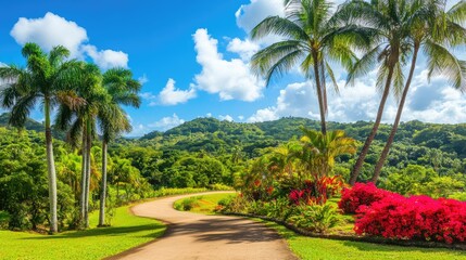 Tropical Garden Path Winding Through Lush Landscape