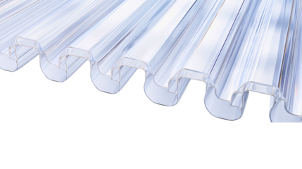 High-quality transparent polycarbonate sheet with corrugated surface on white isolated background