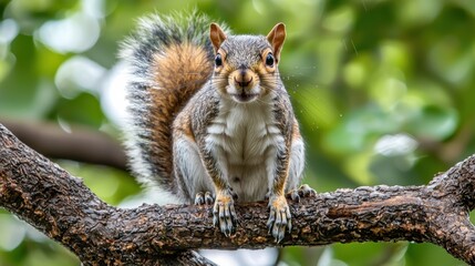 Squirrel climbing on tree branch forest setting wildlife photography nature environment close-up view animal behavior