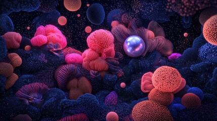 Vibrant coral reef exploration underwater scene 3d visualization abstract environment close-up...