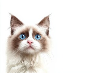 Striking blueeyed cat portrait against a pristine white backdrop blueeyed