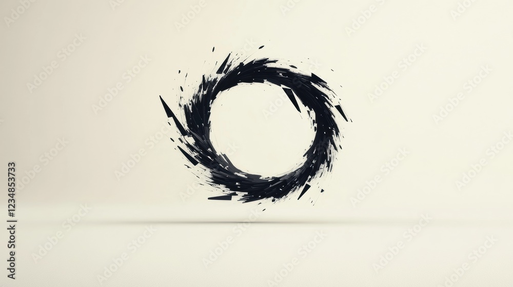 Aufkleber Dynamic circular design in black and white with abstract elements creating a modern art look. Generative AI