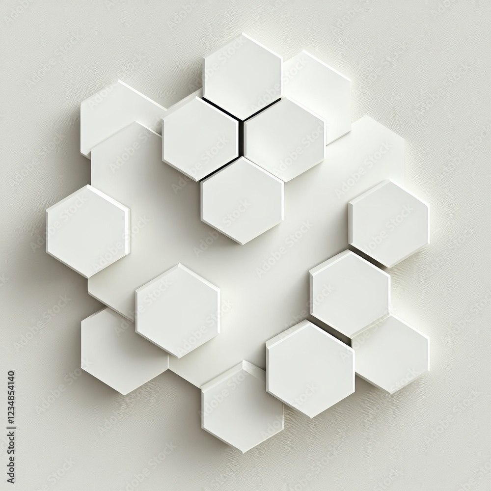 Aufkleber White hexagonal shapes arranged in a geometric pattern on a smooth surface. Generative AI