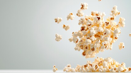 Fluffy Popcorn Burst Against Light Gray Background