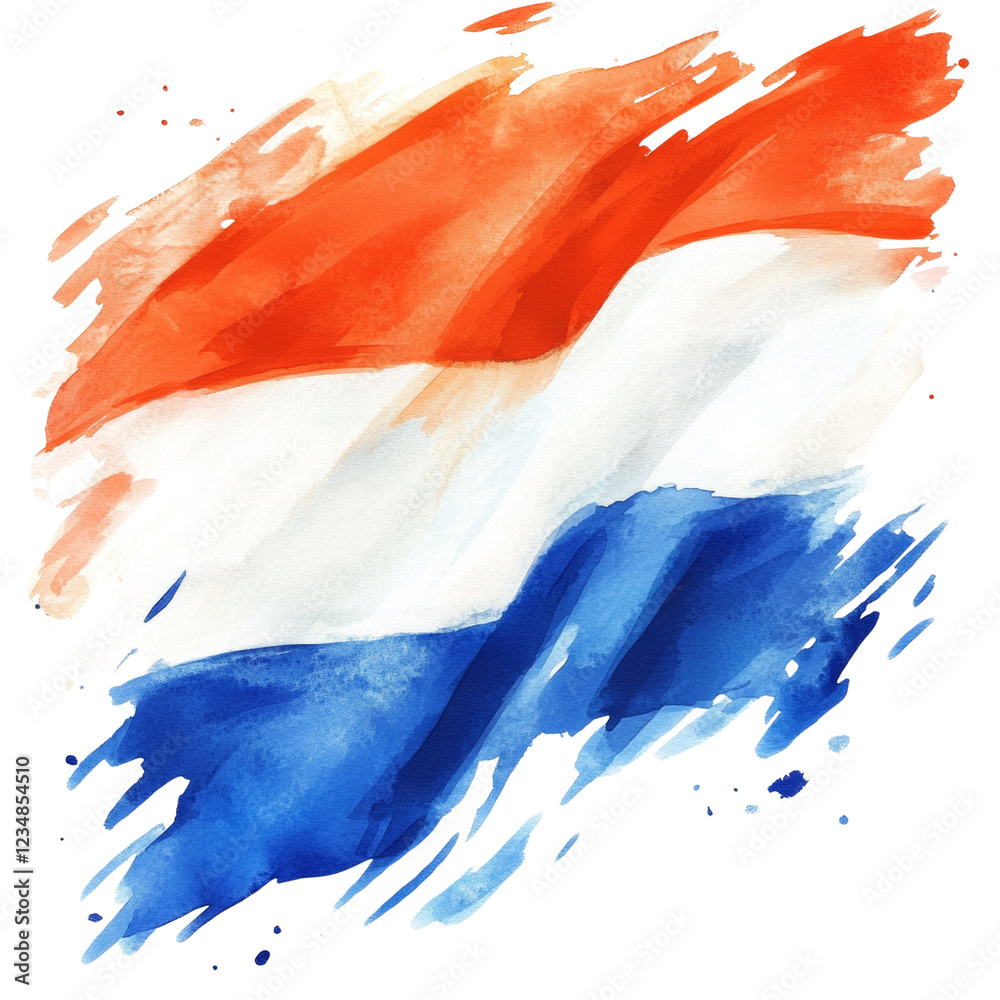 Poster an abstract watercolor rendition of the netherlands flag showcases its iconic horizontal red white a